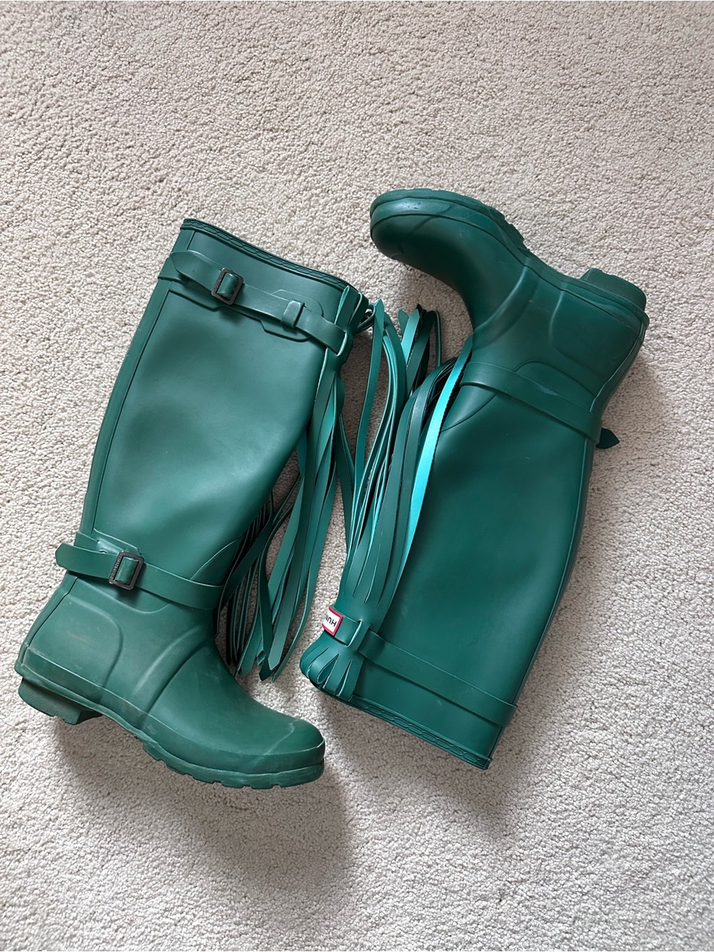 *rare* Hunter Green Tall Rain Boots with Tassles - Picture 8 of 11